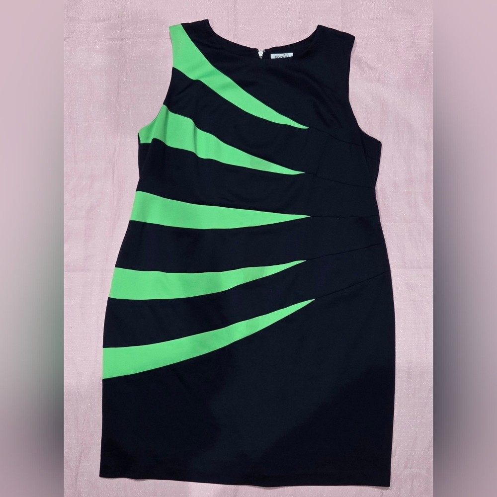 Navy Mini Sheath Dress with Neon Green Accent Panels